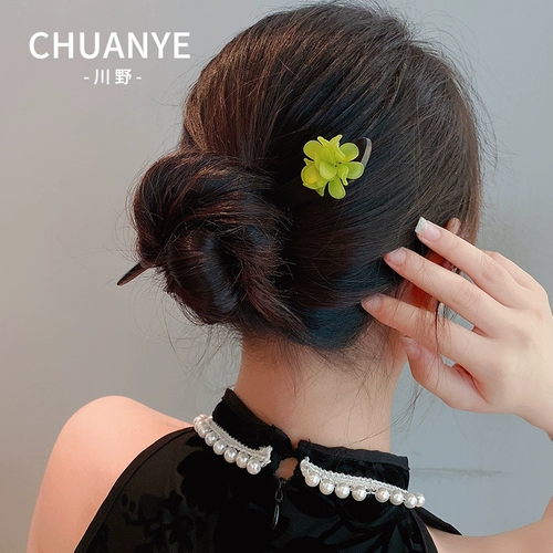 Зеленая современная китайская шпилька, заколка для волос, шпильки для волос, аксессуар для волос, в цветочек, простой и элегантный дизайн, популярно в интернете, коллекция 2023