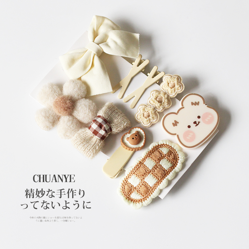 images 2:Kawano 10 pieces of coffee hair clip female autumn winter net red gas side hair card Japanese cute plush clip headdress