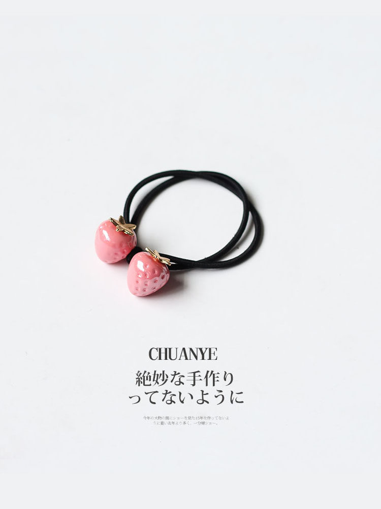 Korean girl hair ring new high elastic hair ring fruit cute hair ring net red pink tender color strawberry rubber band hair ornament