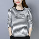 Striped fashion cotton short-sleeved t-shirt women's loose slim middle-aged mother tops summer plus size women's bottoming shirt