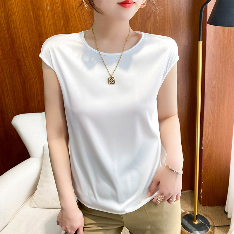 100% Mulberry Silk Vest Women's Silk Short-Sleeved Fashionable Summer New Style Knitted Pure Color Sleeveless Inner Suspender Top