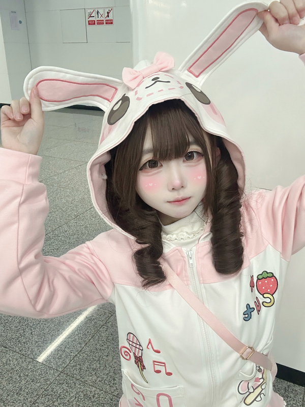 Rabbit Peach - Cute Rabbit Soft Girl Outfit Daughter Outfit Hooded Sweatshirt with Ears Home Style Set