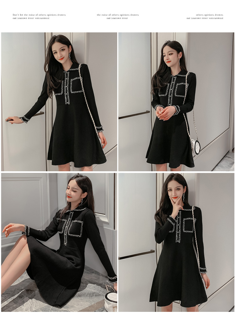 VK旗艦店 韓國風收腰POLO領純色針織長袖洋裝