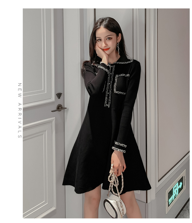 VK旗艦店 韓國風收腰POLO領純色針織長袖洋裝