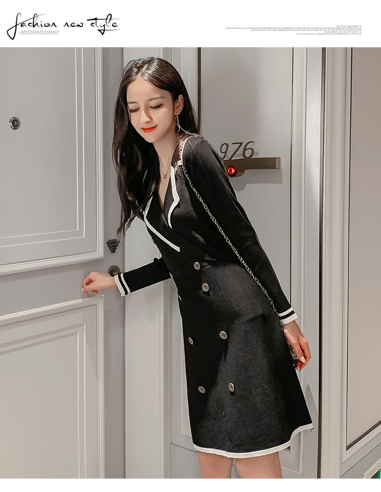 VK旗艦店 韓國風針織裙氣質顯瘦長袖洋裝