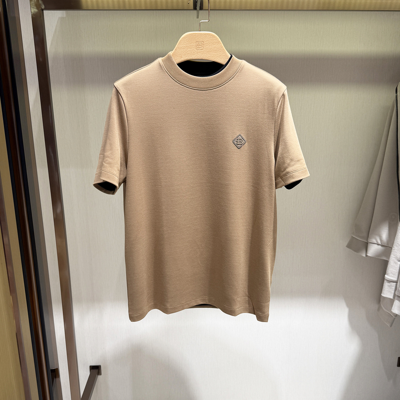 Bosssunwen Men's Autumn and Winter New Modal Comfortable Skin-Friendly Embroidered Round Neck Short-Sleeved T-Shirt