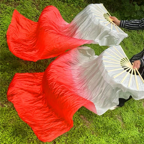 Веер для танцев кои, веер из шелковой оперы, длинный веер с ярко-красным градиентом, красный веер для танцев, длинный шелковый веер для классического танца