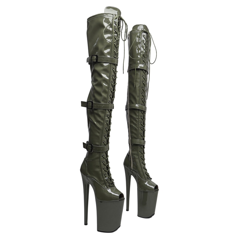 Leecabe 23cm Sexy Patent Leather Over-The-Knee High-Heeled Boots Pole Dancing Hot-Selling Small Fish Mouth Strap Style Women's Shoes 5K