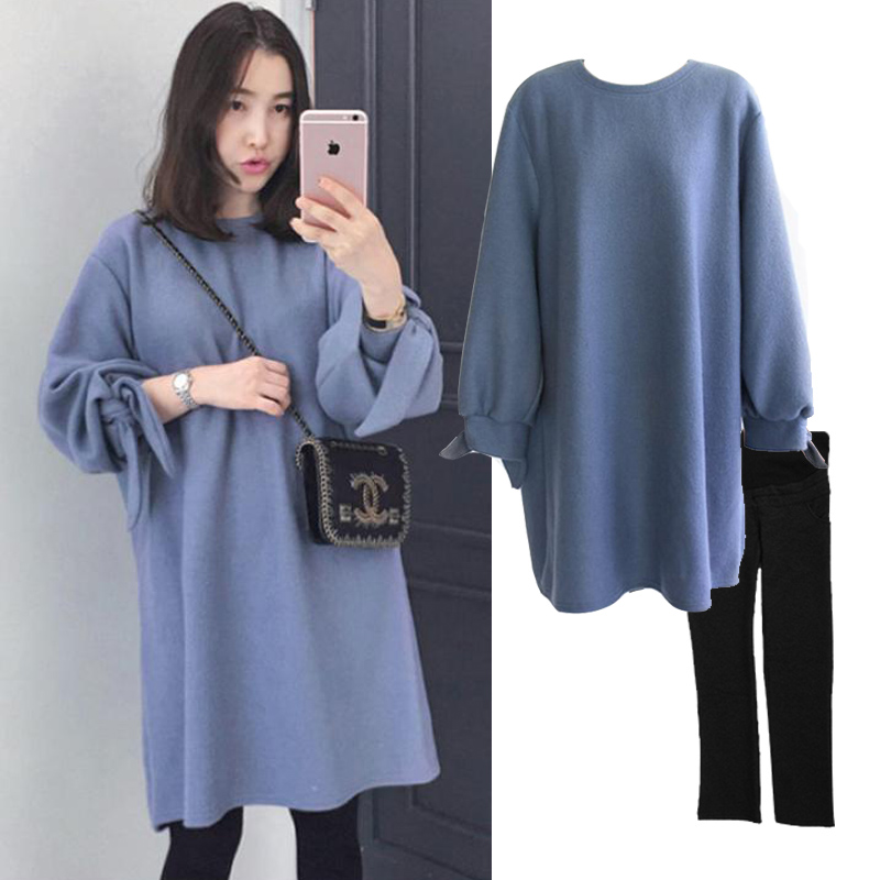 Fashion maternity suit 2022 spring new dress Korean version large size medium and long version tide mother long-sleeved bottoming top