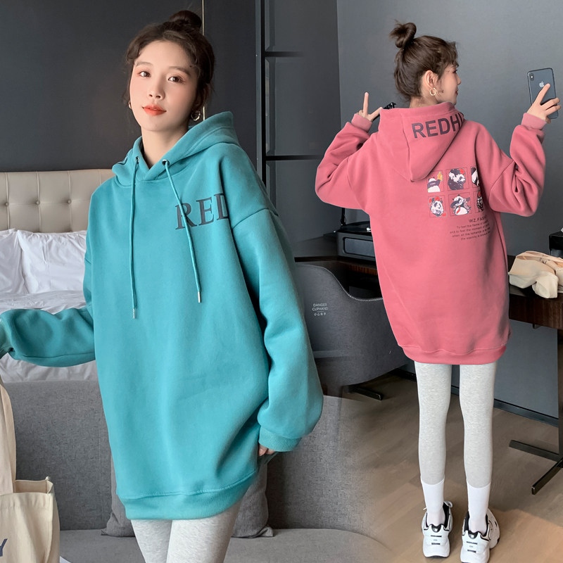 Pregnancy Woman Dress Autumn Clothing Suit Fashion Large Size Code Plus Suede Jacket Head Casual Blouse Woman Mid dress Large size Lioncello with cap jacket