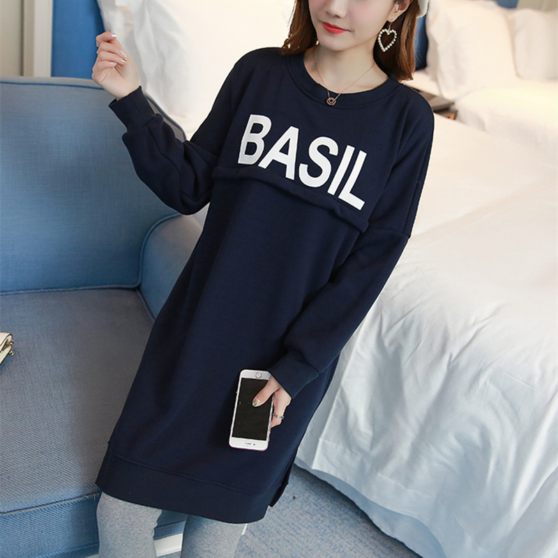 Pregnant woman breast-feeding blouses 2021 autumn winter new thickened with long version of pregnant woman's sweaty loose with large size 200 catty