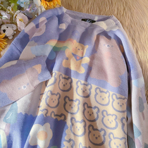 NOAY couples dress Japanese Port wind INS cute bear sweater men and women students autumn thin Tide brand sweater