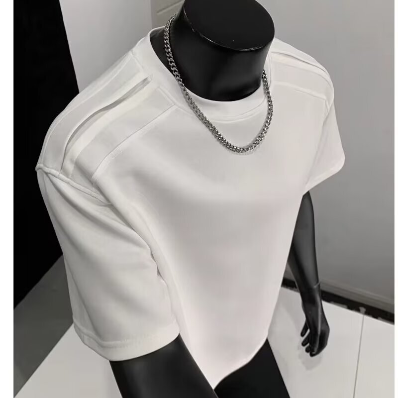 Solona Cool-Feeling T-Shirt for Men with Patchwork Shoulder Pad Design, Short-Sleeved Sweatshirt with Structured Shoulders and a Three-Dimensional Silhouette, Half-Sleeve T-Shirt