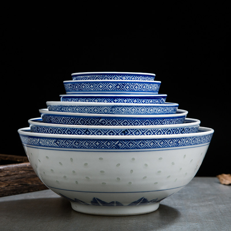 Jingdezhen old-style green flower Lingang ceramic rice grain bowl home nostalgic eating bowls noodles bowls commercial customised dessert bowls-Taobao