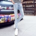 Quần jean bó sát Quần lọt khe chân quần sập lỗ mẫu thủy triều bốn mùa mới quần nam phổ biến - Quần jean đồ nam đẹp Quần jean