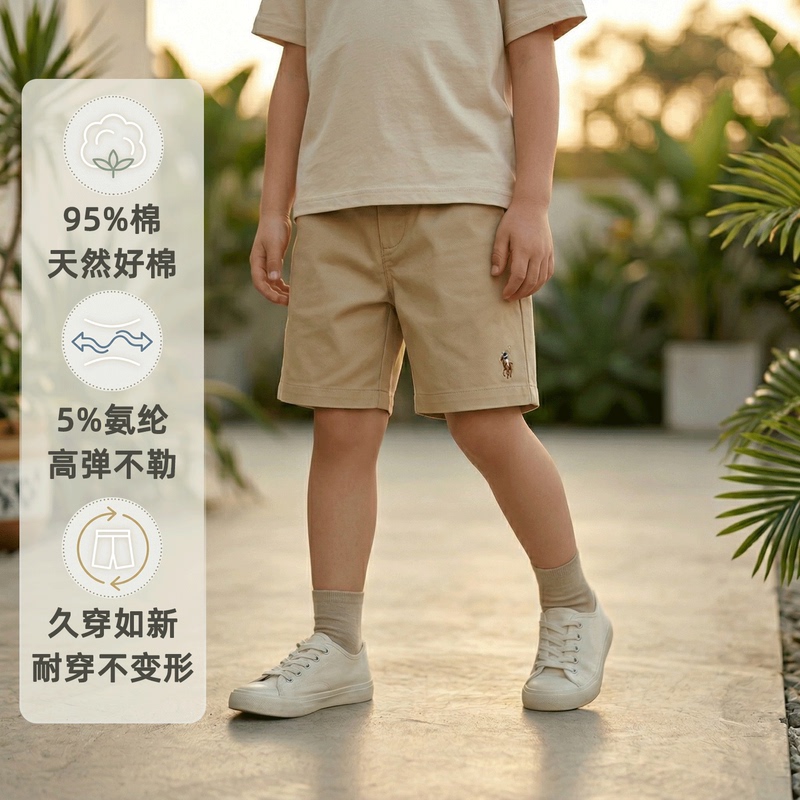 Workwear Style High-Elastic Pure Cotton Embroidered Shorts for Boys and Girls, Summer Khaki, Navy Blue, White, Elastic Waist, Casual Loose Shorts Workwear Style High-Elastic Pure Cotton Embroidered Shorts for Boys and Girls, Summer Khaki, Navy Blue, White, Elastic Waist, Casual Loose Shorts