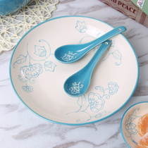 Yuquan small spoon taste Dish Home restaurant ceramic tableware blue spoon creative cute soup solid color spoon