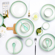 Yuquan Qinghe dishes set home Net red ins simple tableware plate Chinese style ceramic anti-hot high grade