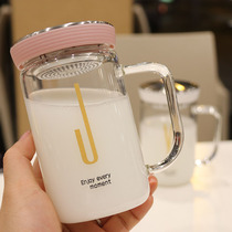 Simple handle glass with lid Home office tea with filter Transparent heat-resistant mens and womens tea cup