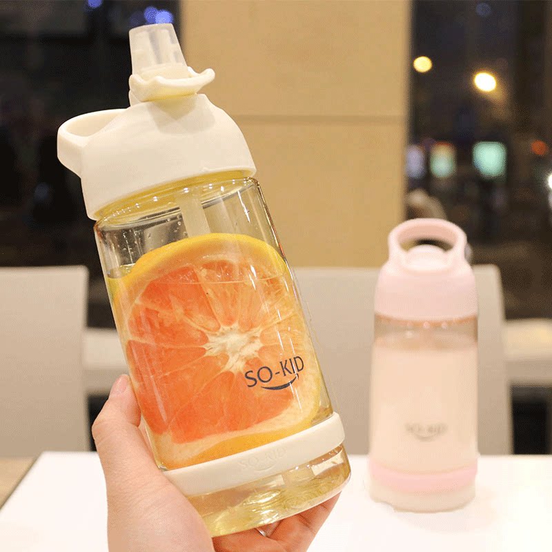 Korean Version Mesh Red Straw Cup Ins Wind Cute Teenage Girl Portable with handle Fall Resistant Plastic with scale Kettle Water Cup