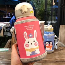Drop-proof large capacity baby water cup Childrens thermos cup with straw dual-use out can be obliquely across cute girl cup