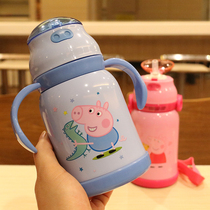 Children baby student cartoon cute strap handle dual-use straw 304 stainless steel insulation pot drinking cup