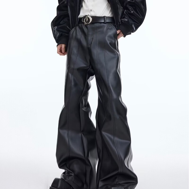 Korean Style Fashionable Design Mid-High Waist Slimming Wide-Leg Flared Casual Leather Pants Unisex Versatile Trendy Long Pants Korean Style Fashionable Design Mid-High Waist Slimming Wide-Leg Flared Casual Leather Pants Unisex Versatile Trendy Long Pants
