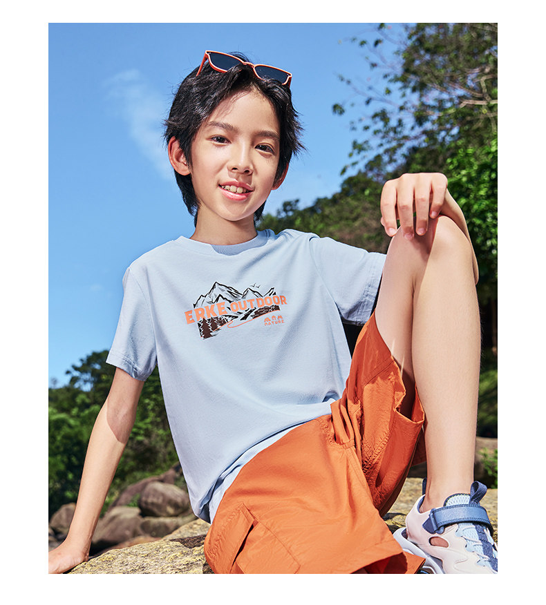 鸿星尔克童装儿童短袖T恤夏季男童长袖速干衣女童运动中大童夏装 — 67