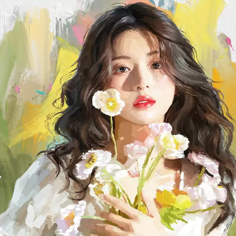 爱画画的子矜真人照片转油画手绘头像人物定制服务