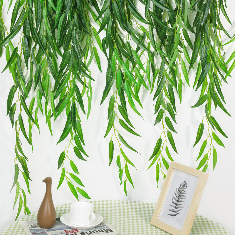 Simulation willow leaf wicker plastic plant rattan winding green leaf suspended ceiling wall balcony hanging decoration willow leaf