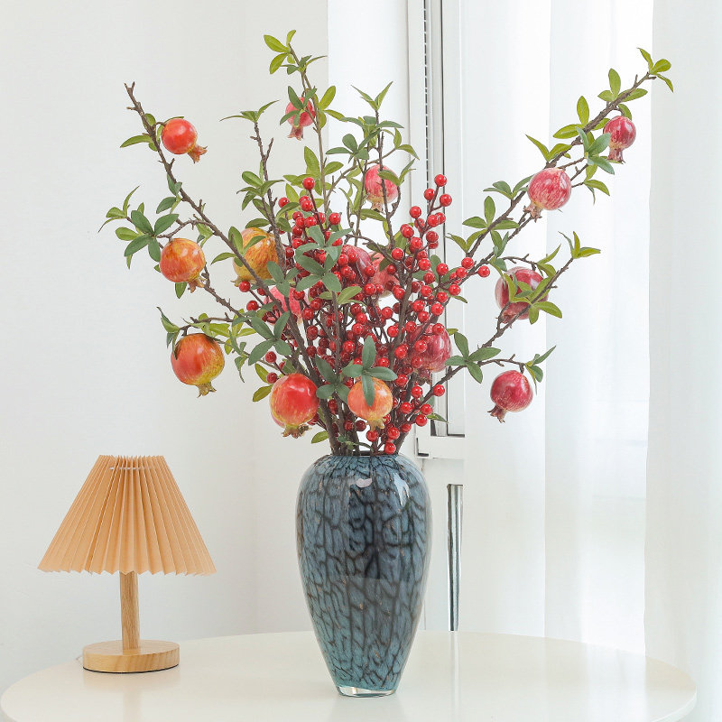 Retro high-end simulation flower plastic fake pomegranate indoor living room decoration table decoration flower arrangement flower branch