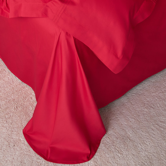 简约轻奢100支全棉纯色红色被套纯棉床单结婚床上用品婚庆四件套4