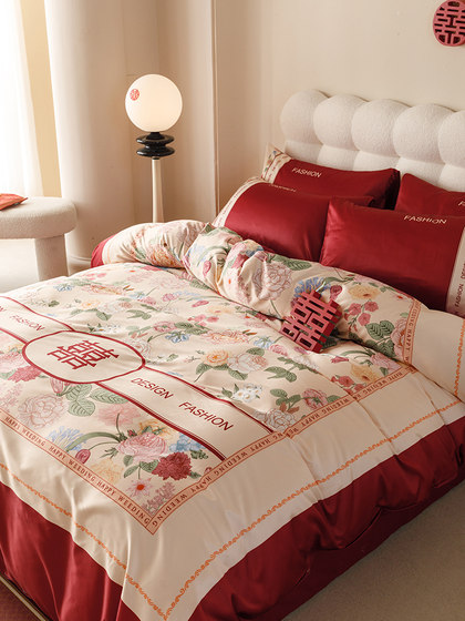 高档礼盒包装结婚四件套备婚陪嫁红色被套床单款喜被婚庆床上用品