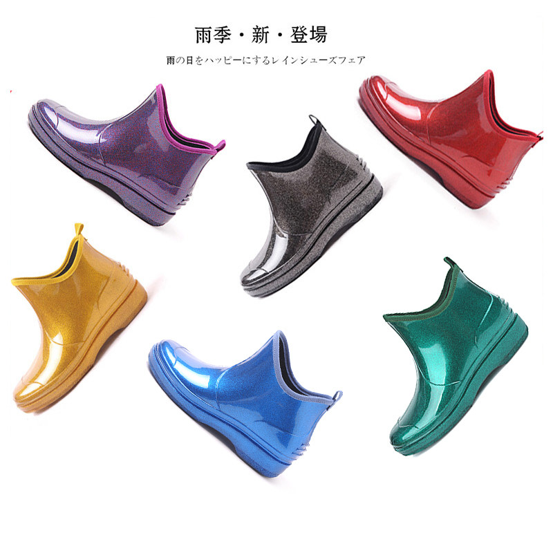 Japanese rain shoes women short tube good Japanese rain boots warm plus velvet water shoes low water boots non-slip rubber shoes women