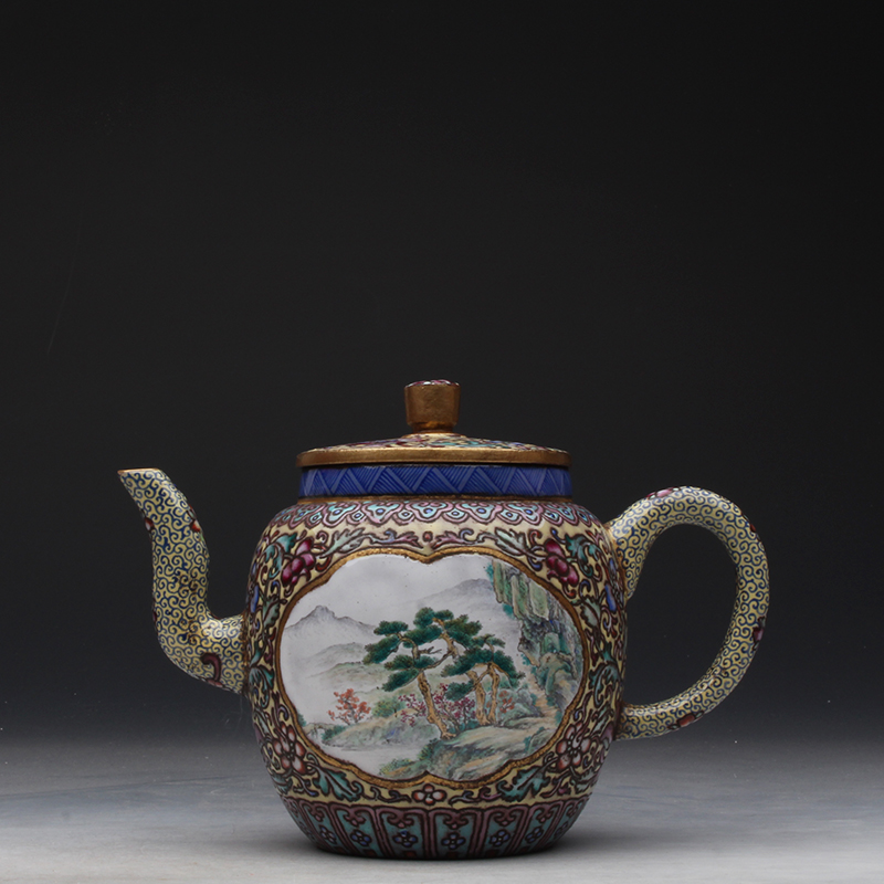 Taiwan Reflux Old Purple Sand Pot Ming and Qing Kettle Yongzheng Imperial made full handmade sketch Enamel Color Palace Lamp Pot