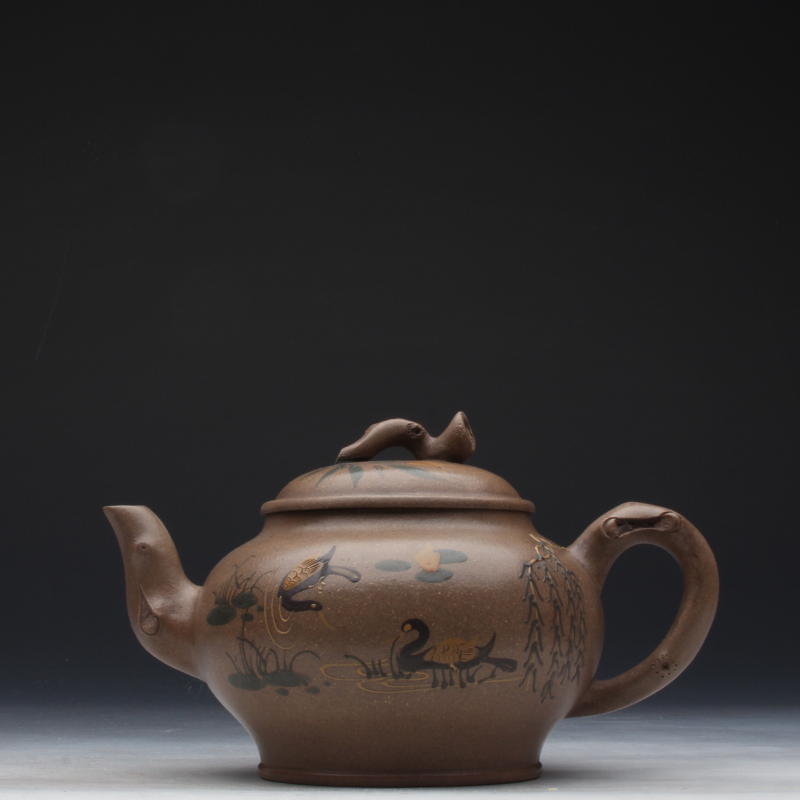 Taiwanese returning old purple sand pot, famous master Wang Yinxian's early hand-made mud-painted stump pot