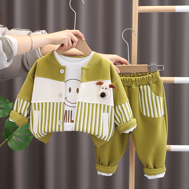 Children's Autumn Clothing 1-2-3 Years Old Baby Boy Button Jacket Three-Piece Set Cute Outerwear Outfit Stylish 4 Children's Autumn Clothing 1-2-3 Years Old Baby Boy Button Jacket Three-Piece Set Cute Outerwear Outfit Stylish 4