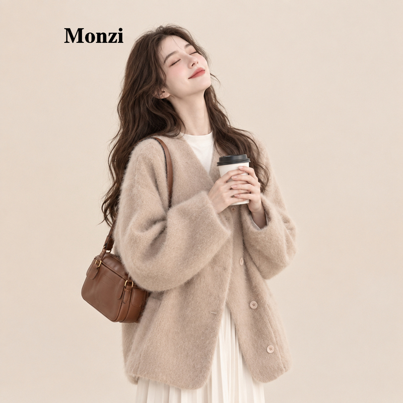 Monzi Khaki Style Short Faux Fur Coat for Petite Women, Autumn and Winter, Faux Fur Integrated Monzi Khaki Style Short Faux Fur Coat for Petite Women, Autumn and Winter, Faux Fur Integrated