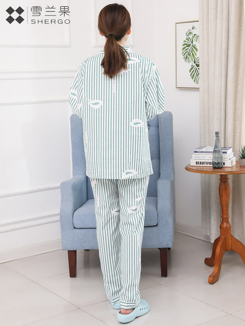 Xuelangguo Pure Cotton Women's Patient Clothing, Patient Pajamas, Hospital Clothing, Women's Long-Sleeved Split Hospital Gown Set