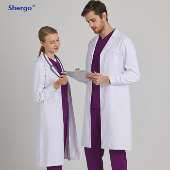 [Plaid Lining Cotton] White Coat Short-Sleeved Male and Female Doctor Uniform Lab Coat Summer Nurse Uniform White Coat Hospital