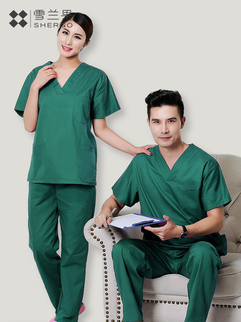 Shenango cotton hand-washing gown short-sleeved doctor's uniform men's and women's surgical gown split dark green hand-washing gown surgical gown set