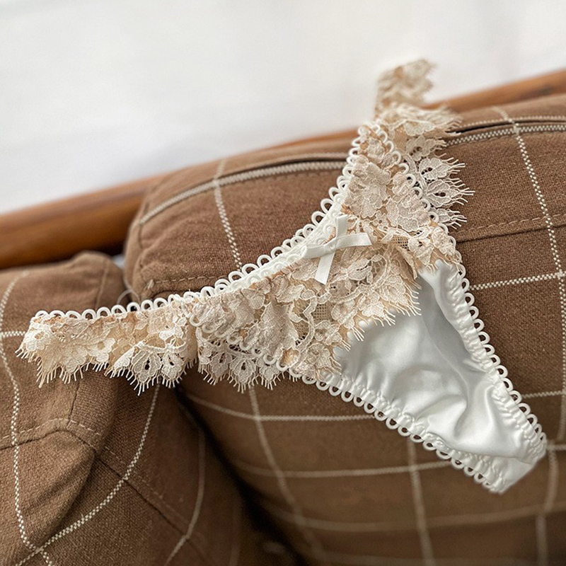 ins European and American Sexy Thong Lace Triangle Panties French Satin Hot Girl Pure Desire Seamless Ice Silk