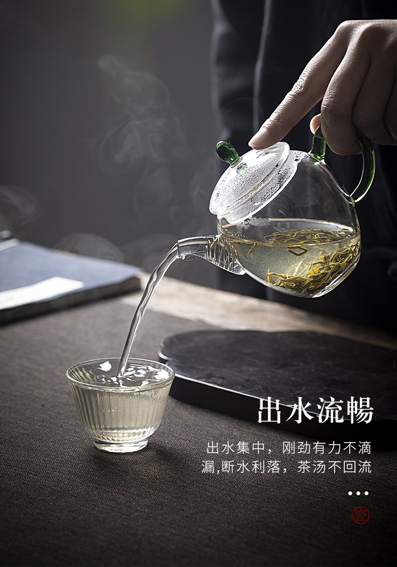 The Art of jingdezhen thickening clouds, heat - resistant glass teapot checking flower pot kung fu tea teapot