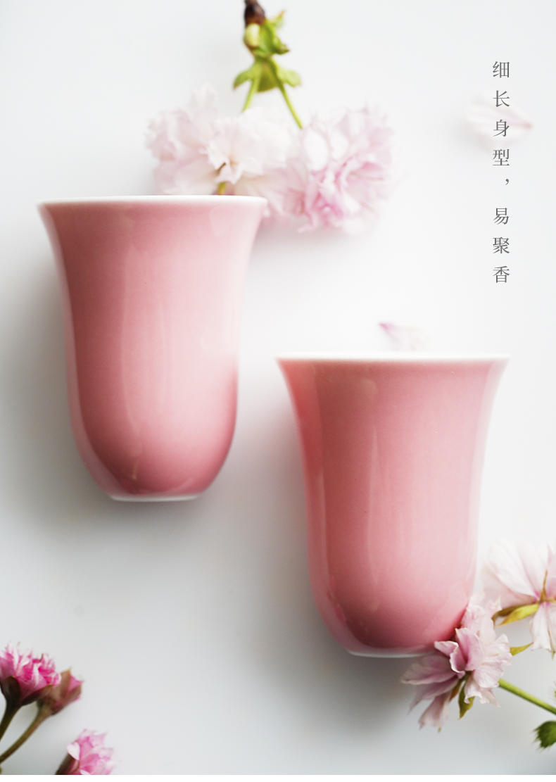 Cloud art of jingdezhen sample tea cup pure manual peach pink color glaze ceramic cup master cup kung fu tea cups