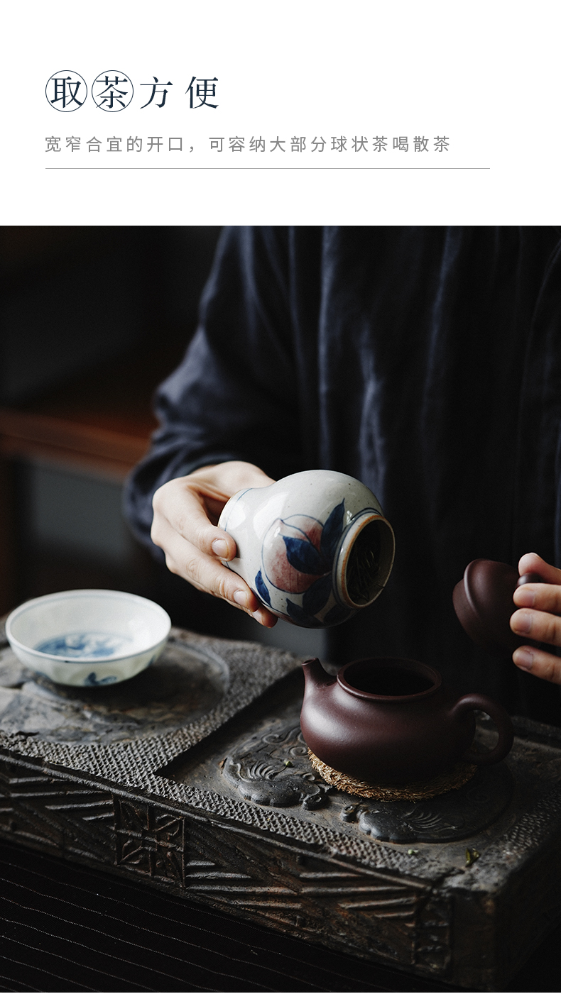 Blue and white porcelain hand - made caddy fixings general pot of jingdezhen pure manual a large ceramic household seal storage tank