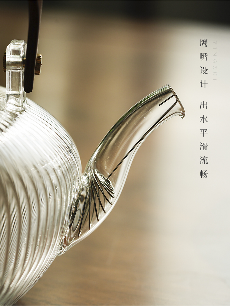 Cloud (vertical stripes high - temperature thickening glass teapot household heating electric TaoLu cooking pot fire boil tea