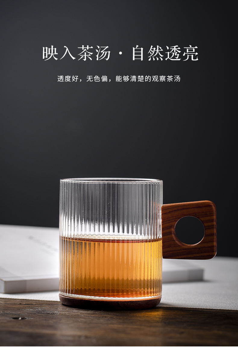 Glass Glass art creative jingdezhen stripe with the wooden bottom insulation cup coffee cup home of kung fu tea set