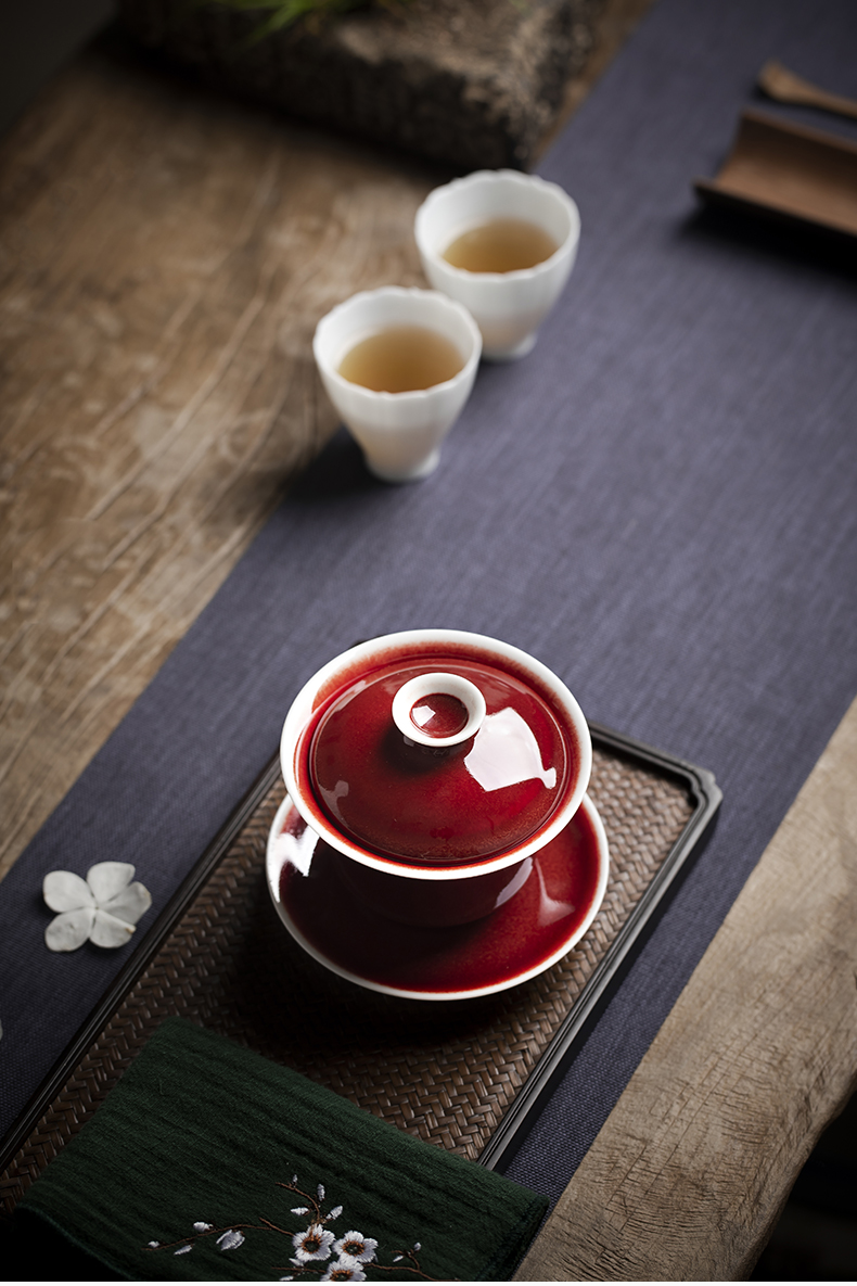 Jingdezhen all hand ruby red glaze tureen tea bowl home only three tureen kung fu tea tea ready to tea cups