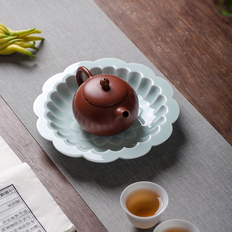Cloud shadow green manual its art of jingdezhen ceramic left Chinese style up pot of tea tray was 12 water type household dry mercifully