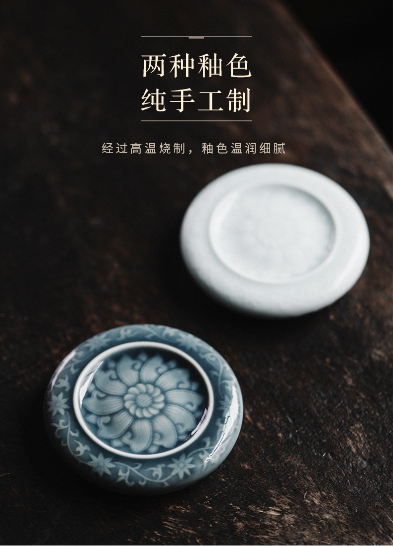 Cloud cover art of jingdezhen hand - carved buy blue glaze glass cover is put value frame play kung fu tea tea accessories